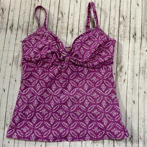 Lands End Womens Purple Geometric Underwire Built In Bra Tankini Top Size 10